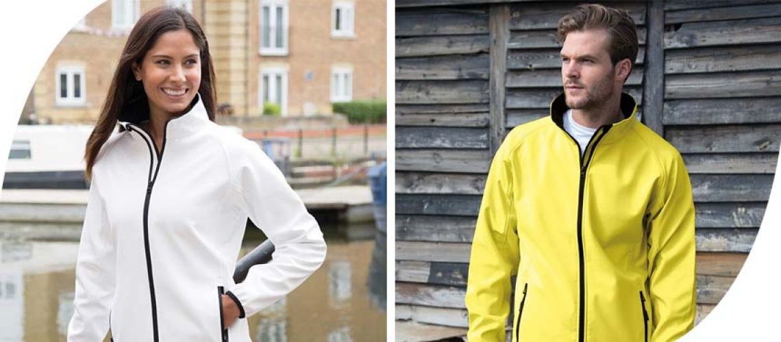 a man and a woman wearing a soft shell jacket