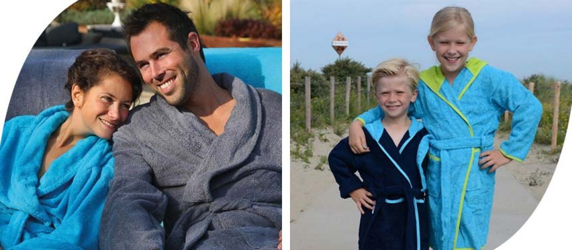 a couple and children relaxing in spa clothes