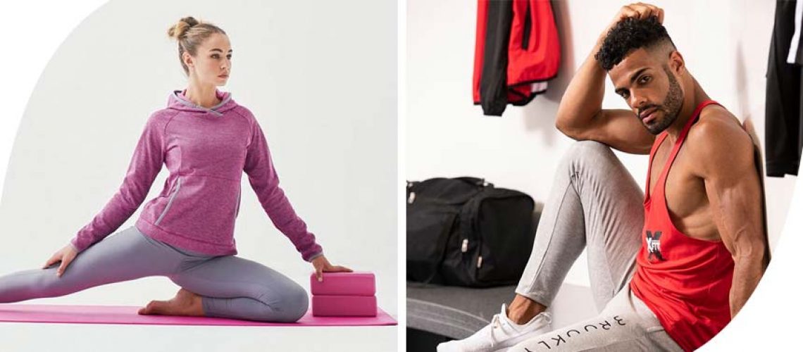 a man and a woman in sportswear