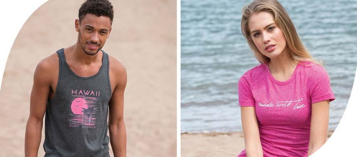 a man in a grey vest and a woman in a pink top